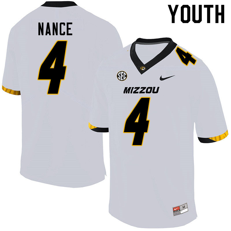 Youth #4 Jonathan Nance Missouri Tigers College Football Jerseys Sale-White - Click Image to Close